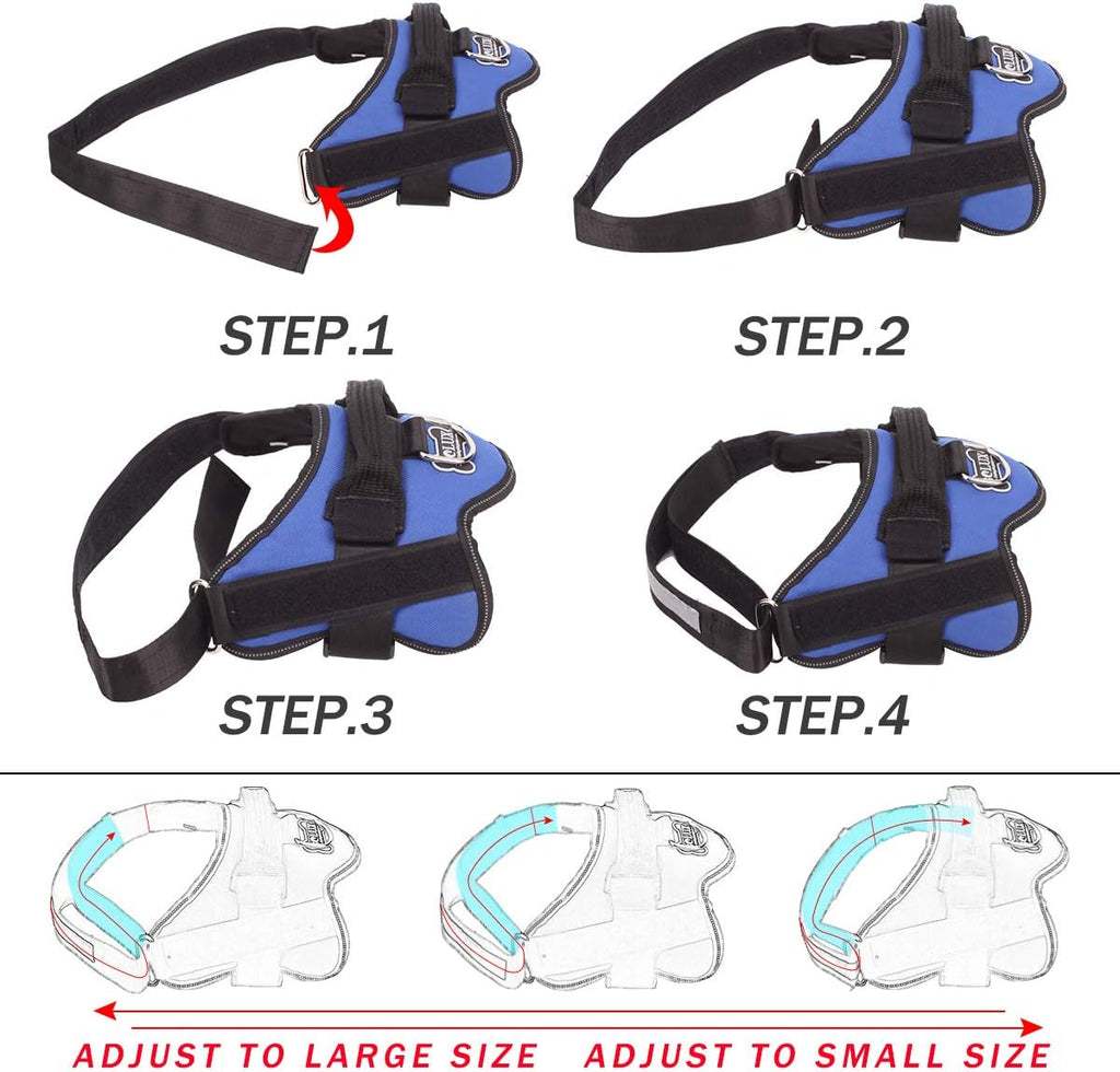 Bolux Dog Harness, No-Pull Reflective Dog Vest, Breathable Adjustable Pet Harness with Handle for Outdoor Walking - No More Pulling, Tugging or Choking (Blue, L)