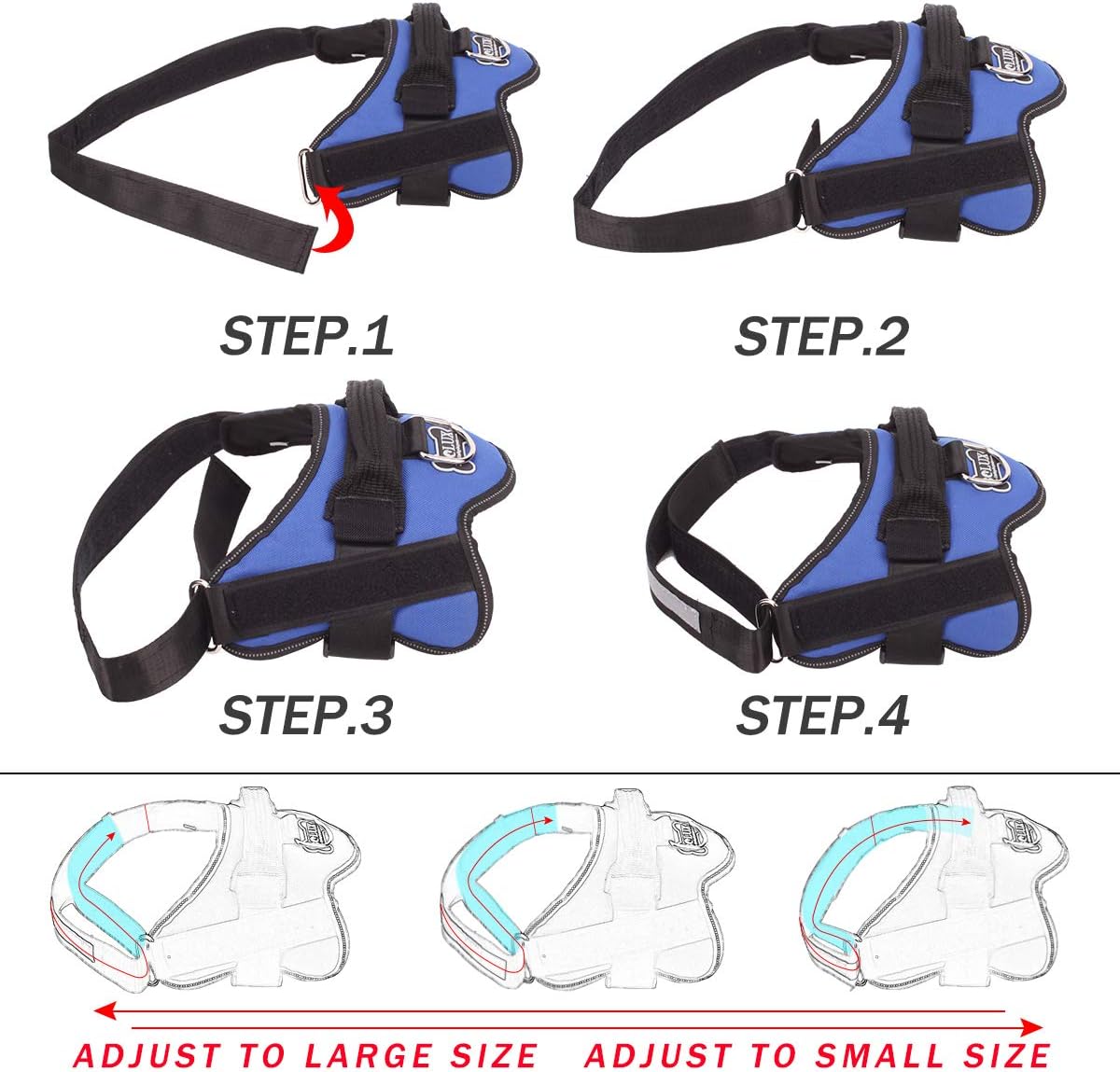 Bolux Dog Harness, No-Pull Reflective Dog Vest, Breathable Adjustable Pet Harness with Handle for Outdoor Walking - No More Pulling, Tugging or Choking (Blue, L)