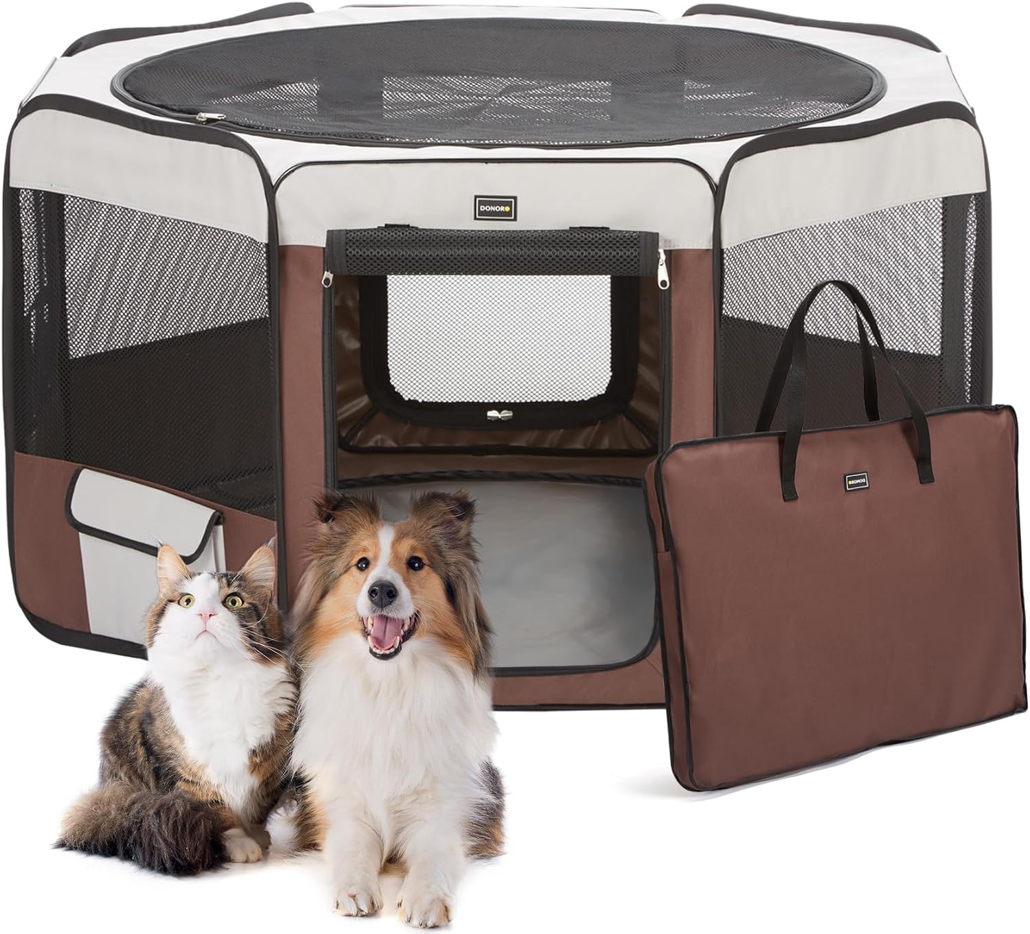 DONORO Dog Playpen 55" Portable Pet Play Pens for Medium Large Dogs, Foldable Exercise Kennel Tent Crate Indoor/Outdoor Travel Camping, Removable Top/Bottom (55"x55"x30"), 8