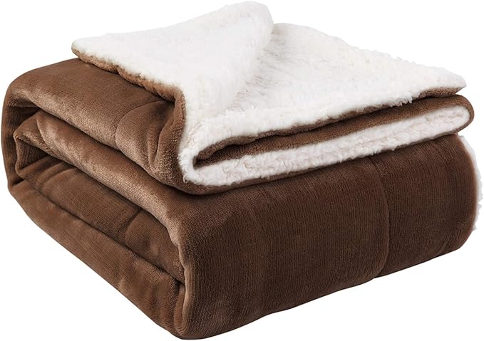 NANPIPER Sherpa Blanket Twin Thick Warm Fuzzy Flannel Fleece/Wool Like Reversible Velvet Plush Blanket (Brown Twin Size 60"x80")