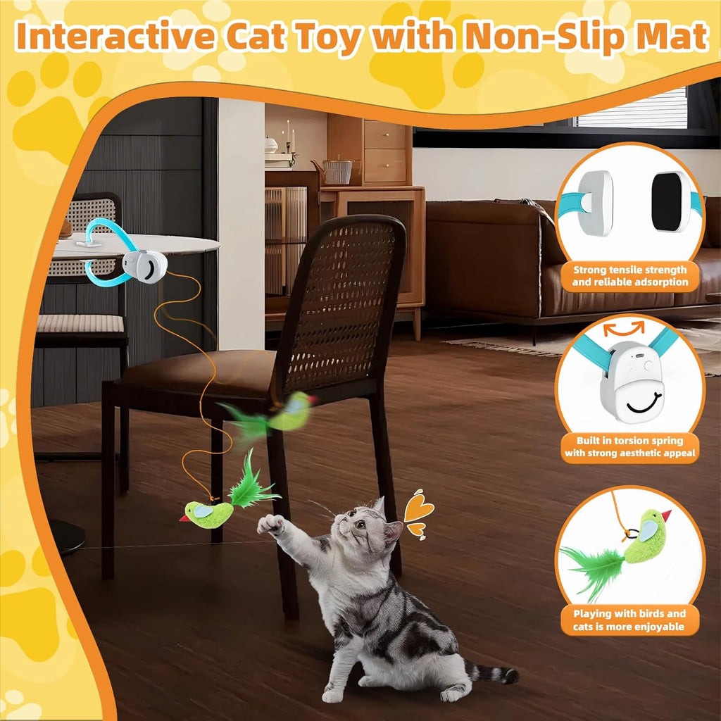 Interactive Cat Toys for Indoor Cats Automatic Electric Flying Bird Feather Mouse Toy - Best Kitten & Adult Cat Enrichment Mouse cat Toy Hanging Electric Kitty Toys for Bored Cats（Blue）
