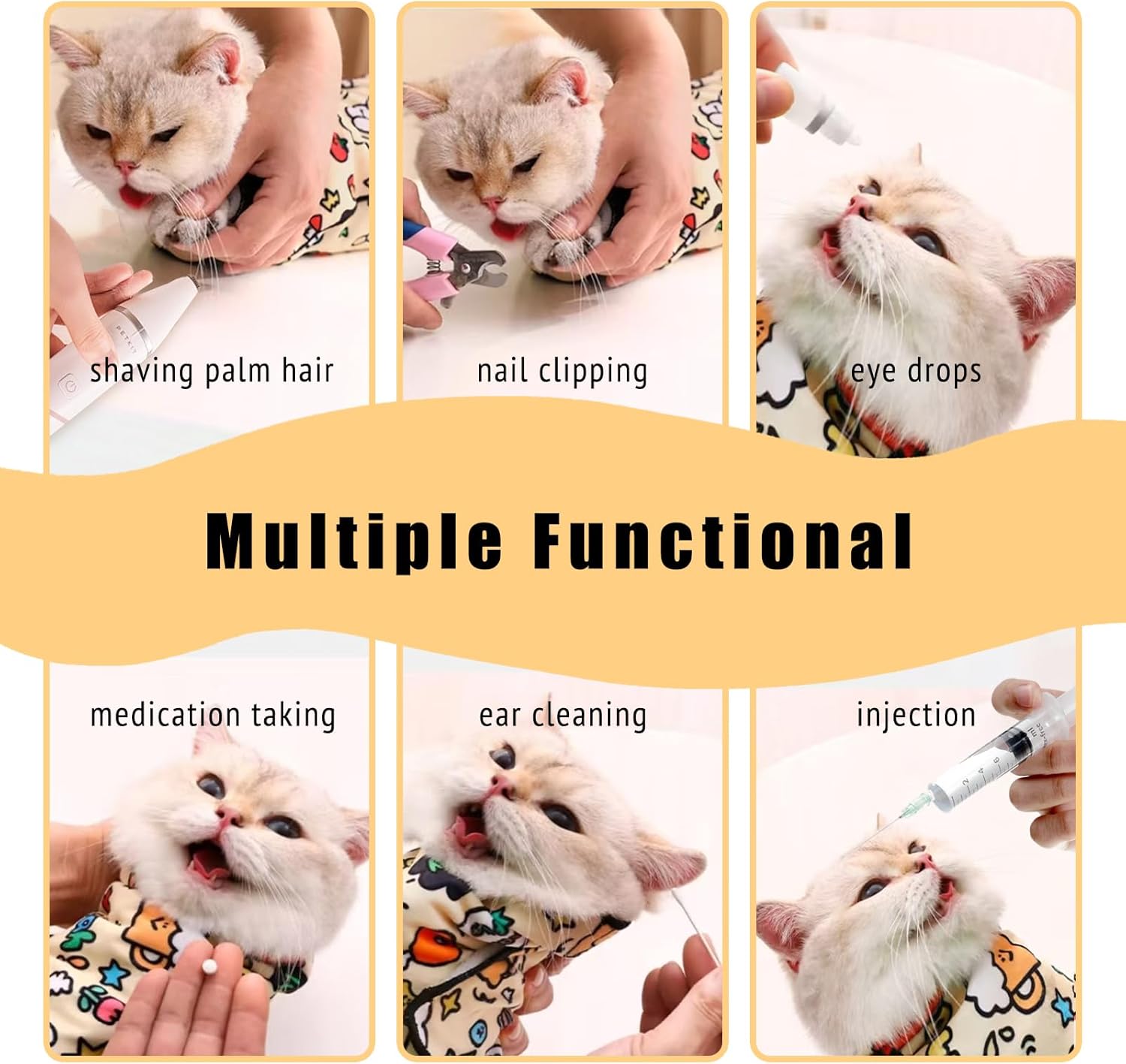 21.7" Cat Grooming Wrap,Self-Adherent Cat Wrap for Cutting Nails,Anti-Escape Pet Swaddle for Medicine,Teeth Brushing,Ear Cleaning(Within 6lbs)