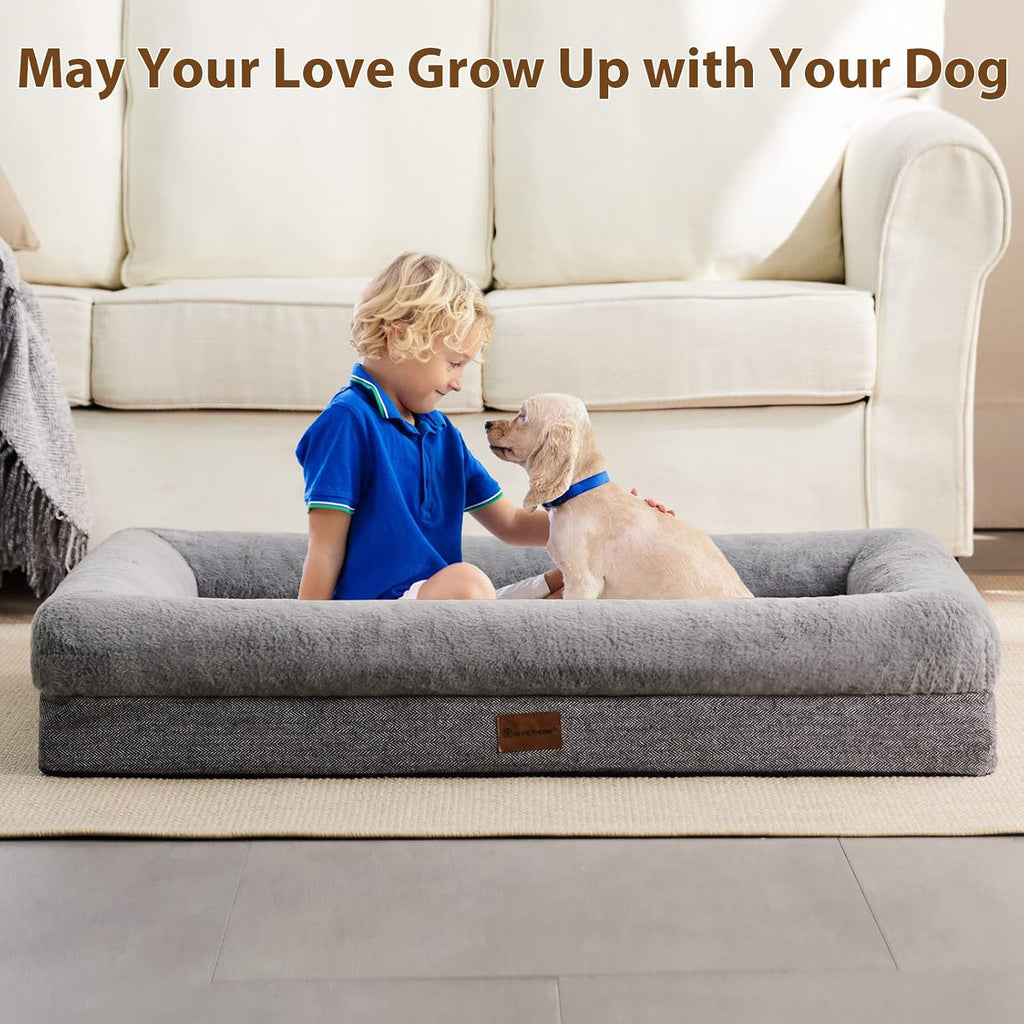 BFPETHOME XL Extra Orthopedic Dog Bed for Large Dogs – Washable Couch-Style Pet Bed with Supportive Bolster Sides, Removable Waterproof Cover, Non-Slip Bottom, Comfortable Dog Bed for Better Sleeping