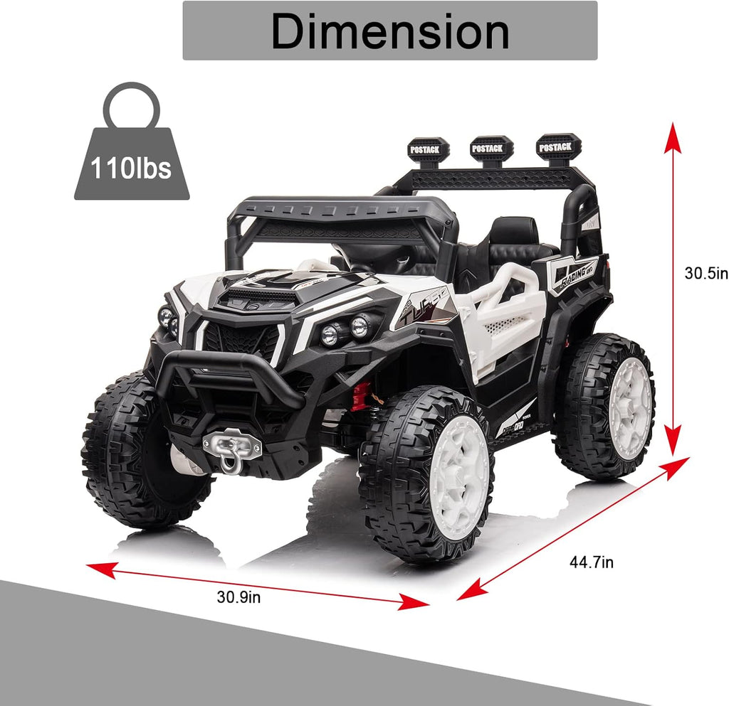 24V Ride On Car for Kids, 4x4 Kids Electric Car with Remote Control Off Road, Children Car with Bluetooth 3 Speeds LED Lights Storage Trunk,White
