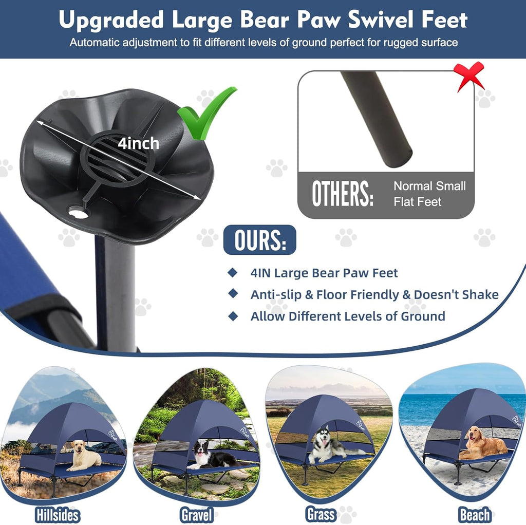 Upgraded Elevated Dog Bed with Canopy, Portable Raised Outdoor Dog Bed with Stable Anti-Slip Feet, Wider Shade Pet Bed Cot, Raised Dog Beds for Large Dogs Camping, Indoor & Outdoor Use