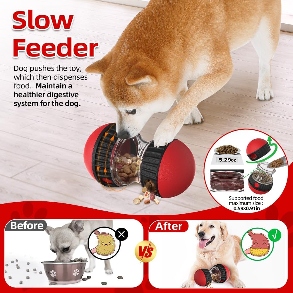 Dog Puzzle Toys, Rolling Treat Dispensing Ball, Brain Stimulation & Slow Feeder, Dog Enrichment Toys to Keep Them Busy (2PCS: Red+Green)