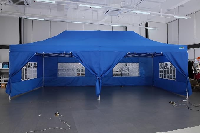 COBIZI 13x26 Pop Up Canopy with 6 Sidewall,Heavy Duty Canopy UPF 50+ All Season Wind Waterproof Commercial Outdoor Wedding Party Tents for Parties Canopy Gazebo with Roller Bag(13 x 26 ft Blue)