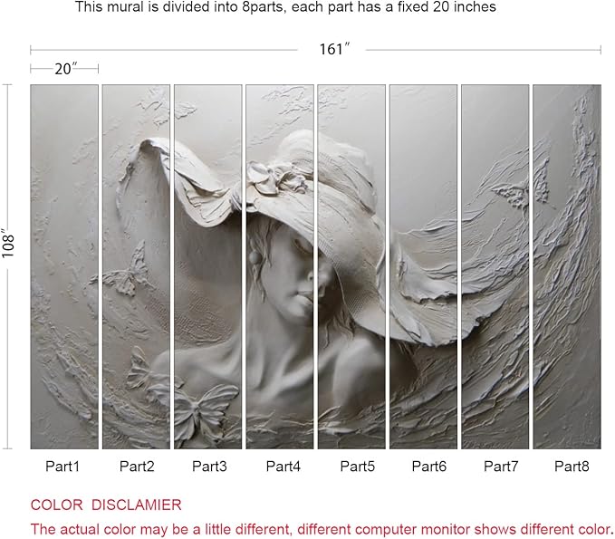 Art Wallpaper 3D Illusion Woman Face Relief Mural Wallpaper for Bedroom Living Room TV Background (Not Peel n' Stick)