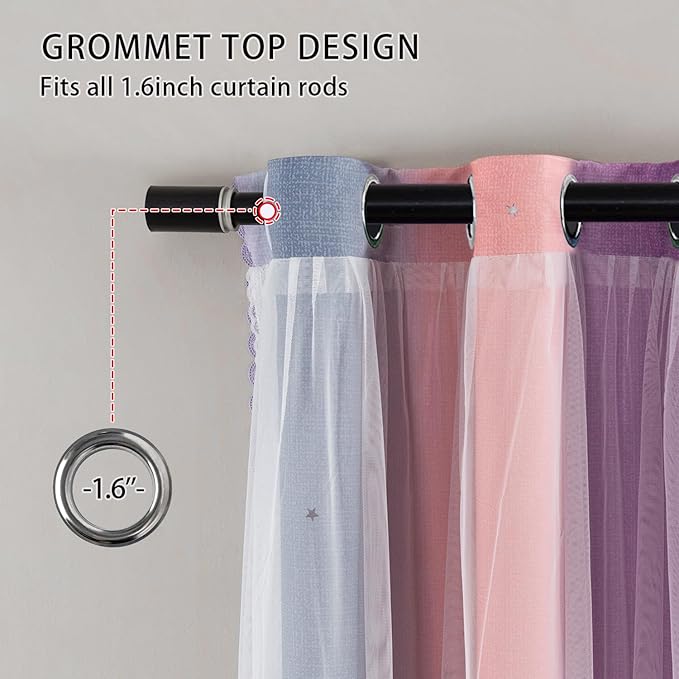 XiDi Ombre Blackout Curtains for Girls Bedroom Kids Room Unicorn Princess Theme Home Decor 72 inches Length Grey/Pink/Purple, W34 X L72 2 Panels