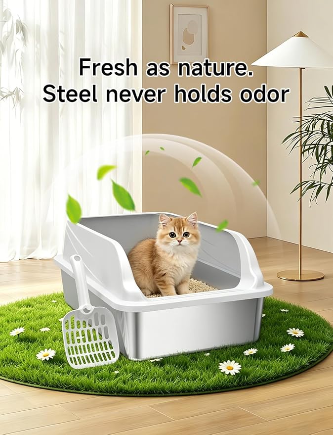 2PACK Stainless Steel Cat Litter Boxes, XL Large Metal Litter Box - Image 3