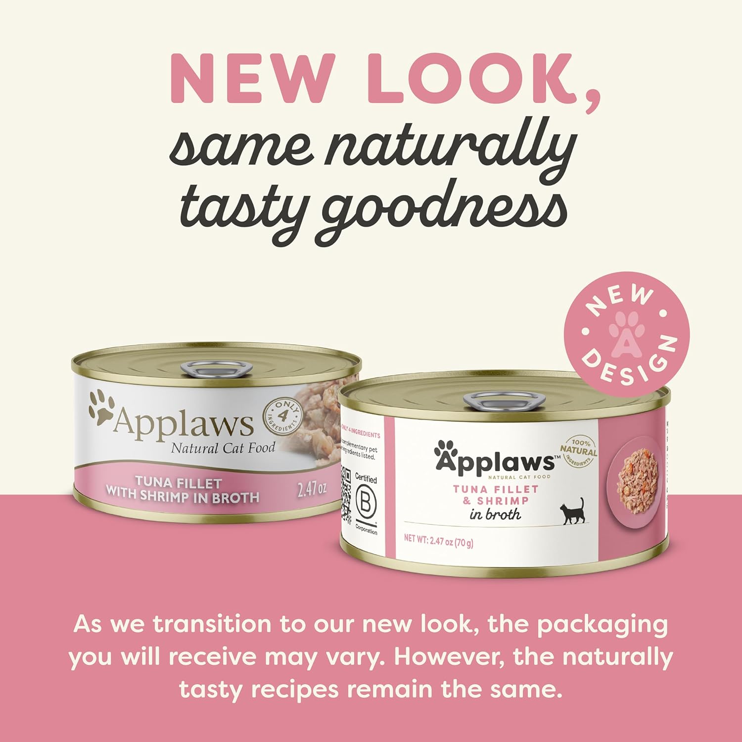 Applaws Natural Wet Cat Food, 24 Count, Limited Ingredient Canned Wet Cat Food, Tuna with Shrimp in Broth, 2.47oz Cans
