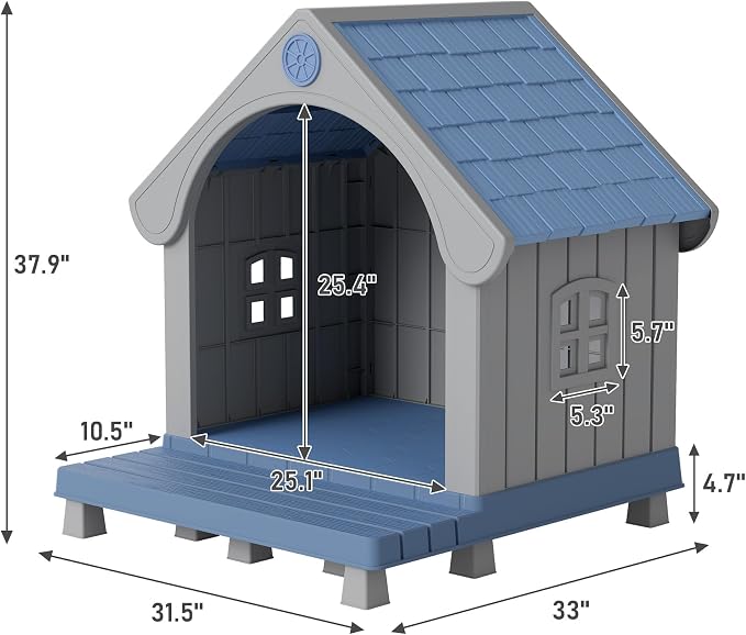 Fancyango Large Dog House with Porch Outdoor Indoor Sturdy Plastic Waterproof - Image 6