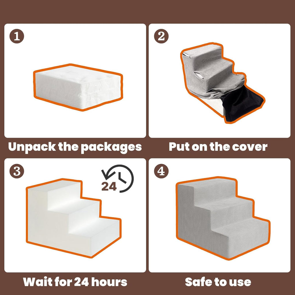MEWANG Dog Stairs for Small & Medium Dogs and Old Cats –3/4/ 5 Steps High-Density Foam Pet Ramp for Bed & Couch, Non-Slip, Washable Cover, Grey (Square Corner, 5 Steps: 29.92''×22.83''×15.75'', 2)