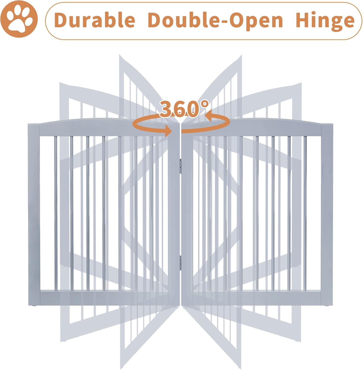 Freestanding Pet Gate for Dogs, Foldable Wooden Dog Gate for House, Extra Wide Indoor Pet Barrier for Stair, Doorway, Hall, Support Feet Included, 120 Inch Wide, 6 Panels 24", Grey