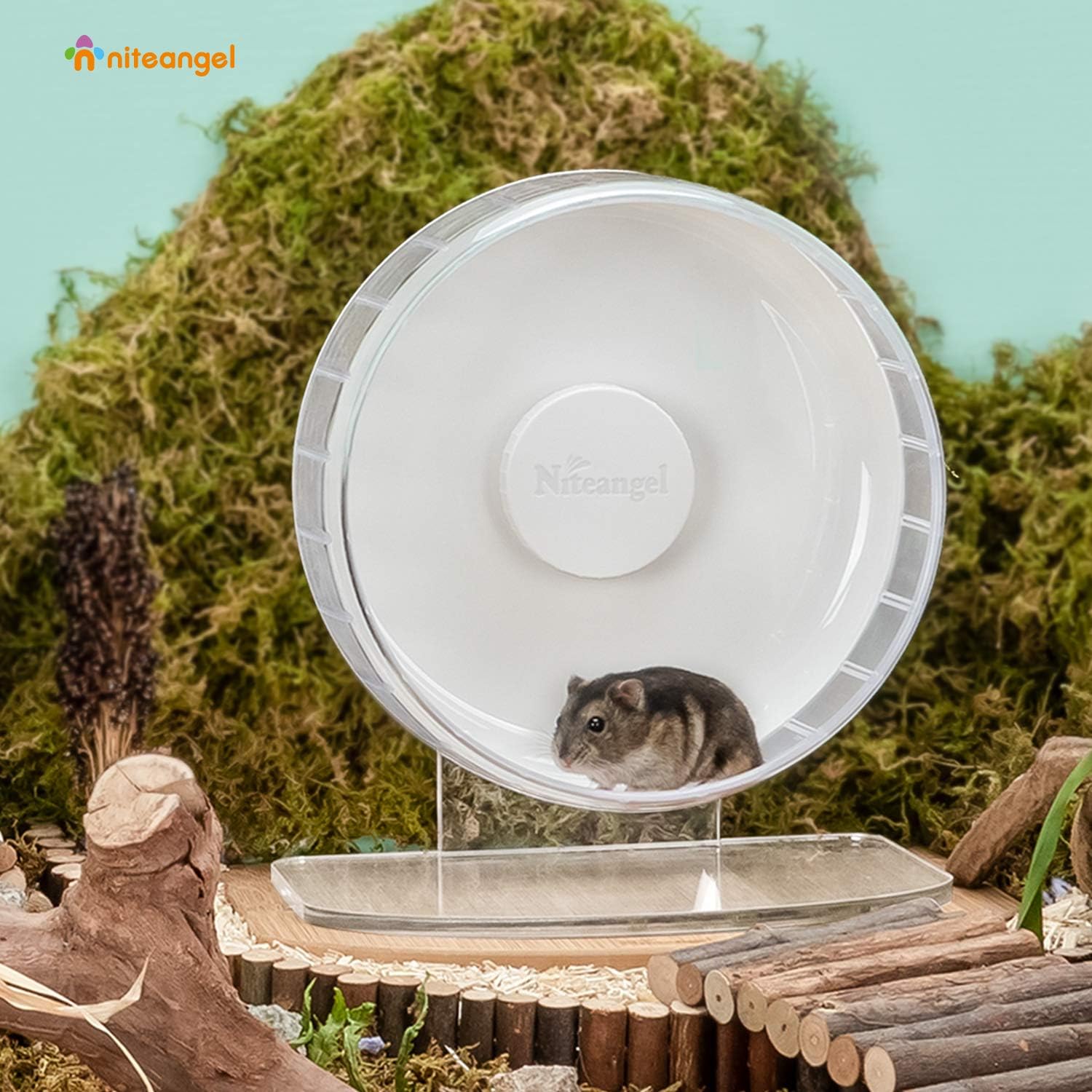 Niteangel Super-Silent Hamster Exercise Wheels - Quiet Spinner Hamster Running Wheels with Adjustable Stand for Hedgehog Gerbils Mice or Other Small Animals (S, White)