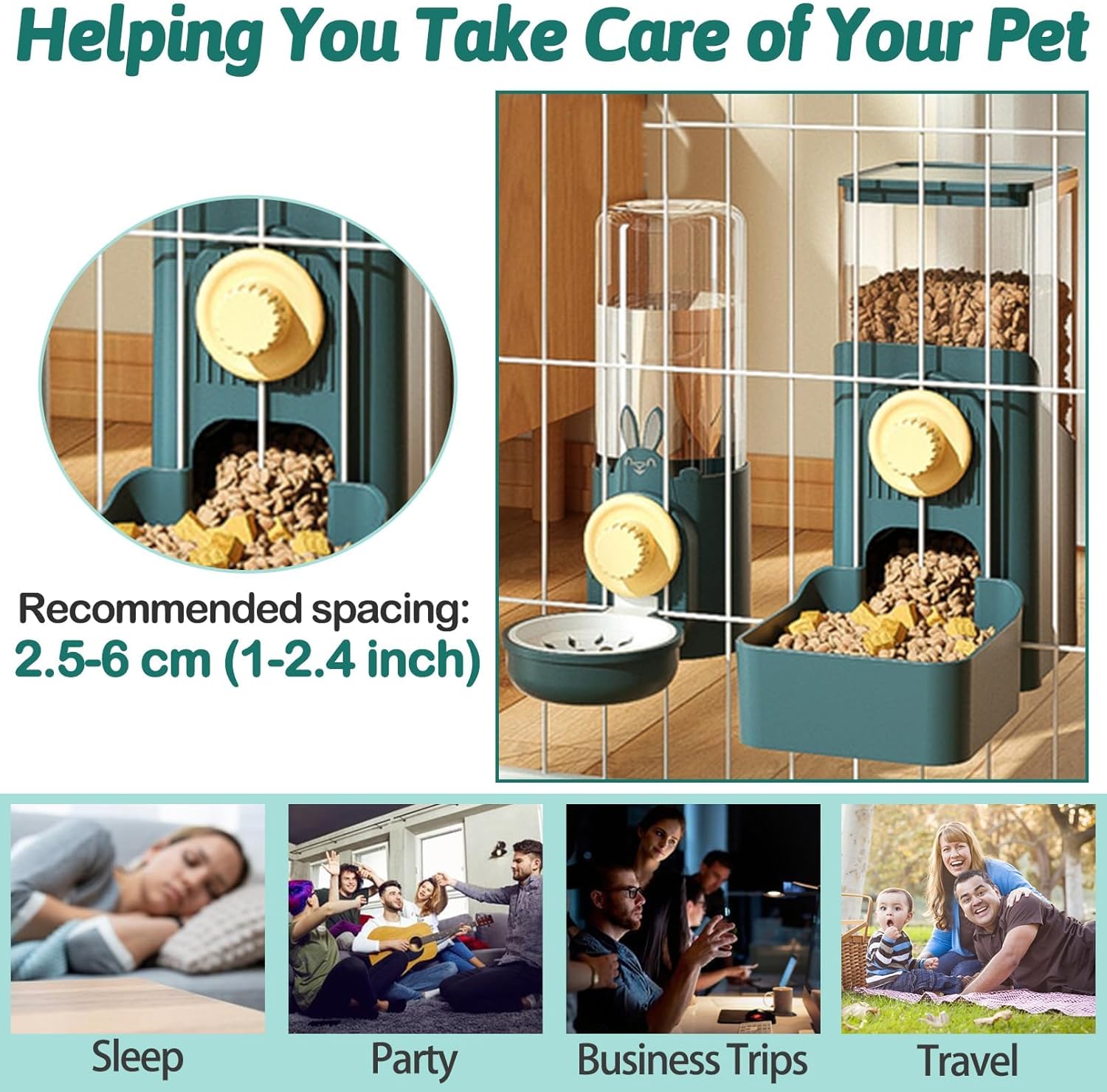 kathson Hanging Automatic Rabbit Pet Food and Water Dispenser, Auto Gravity Bunny Feeders for Cages, Detachable Self-Feeding Feeder and Waterer Set for Ferrets Chinchilla Hedgehog (Dark Blue)