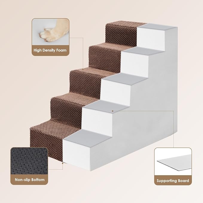 EHEYCIGA Dog Stairs for High Bed 22.5" H, 5-Step Dog Steps for Bed, Pet Steps - Image 3