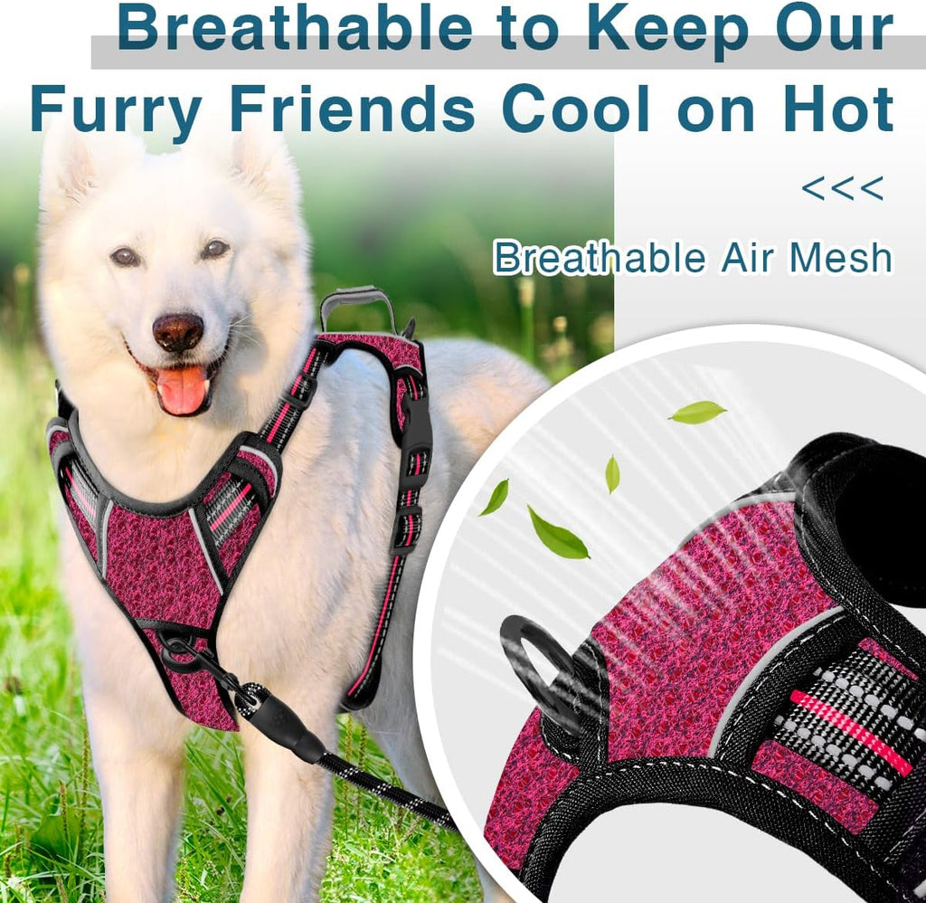 BARKBAY Dog Harness No Pull with ID Tag Pocket - Heavy Duty, Reflective, Easy Control for Large Dogs(Pink/Black,L)