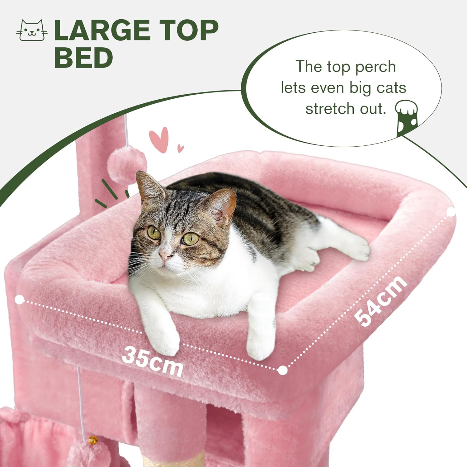 MUTICOR 66 Inches Multi-Level Large Cat Tree Tower for Indoor Big Feline/Cozy Plush Perches/Condo/Sisal Scratching Posts/Hammock and Baskets/Activity Center Play House/Wide Base/Pink