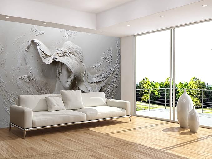 Art Wallpaper 3D Illusion Woman Face Relief Mural Wallpaper for Bedroom Living Room TV Background (Not Peel n' Stick)