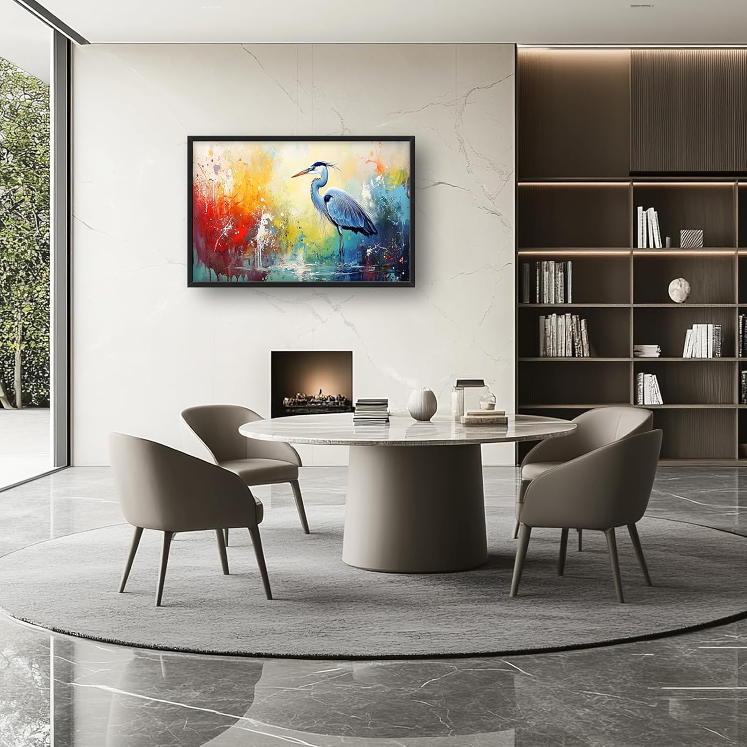 Extra Large Framed Abstract Heron Wall Art,Oversized Colorful Graffiti Heron Wall Decor Pictures for Living Room,Canvas Print Painting Modern Artwork Bedroom Office Bathroom Home Decor 36L x 24W