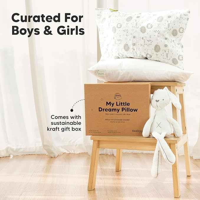 Toddler Pillow with Pillowcase - 13x18 My Little Dreamy Kids Travel Bed Pillows for Sleeping, Organic Cotton Small Pillowcase, Soft & Breathable, Machine Washable, Toddlers 2-5 Years Old (Soft White)