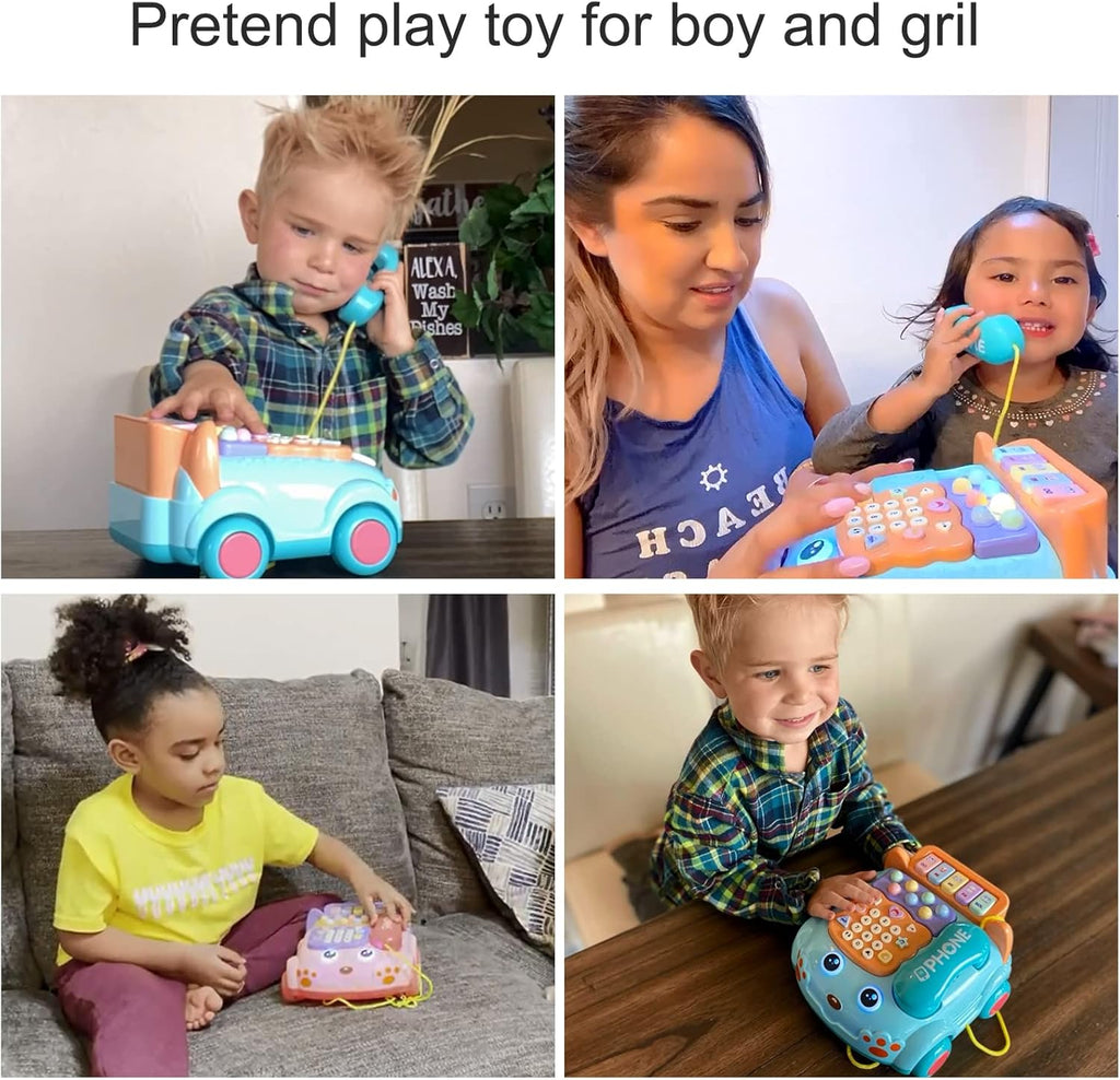Baby Phone Toy,Baby Toy Phone Cartoon Baby Piano Music Light Toy Children Pretend Phone, Kids Cell Phone Girl with Light Parent-Child Interactive Toy Gift Game Boy Girl Early Education Gift Pink 18M+