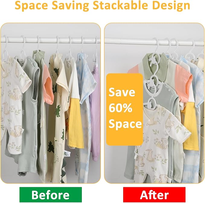 30 Pack Baby Hangers, 11"-14" Adjustable Infant Hangers, Non-Slip Kids Hanger, Space Saving Plastic Hanger for Girl Boy Toddler Kids Child (White)