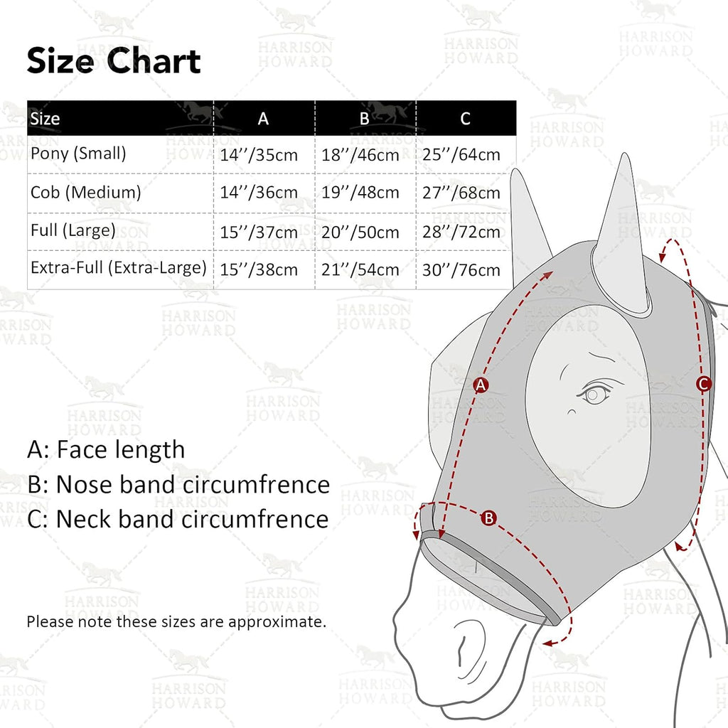 Harrison Howard Super Comfort Stretchy Fitting Horse Fly Mask with UV Protection Soft on Skin with Breathability Knitted Printing Large