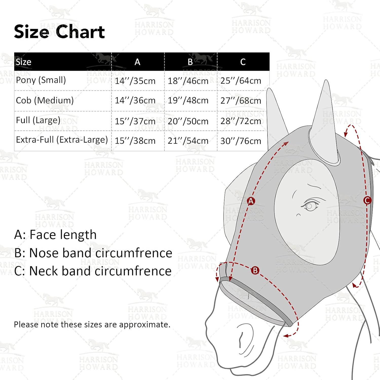 Harrison Howard Super Comfort Stretchy Fitting Horse Fly Mask with UV Protection Soft on Skin with Breathability Knitted Printing Large