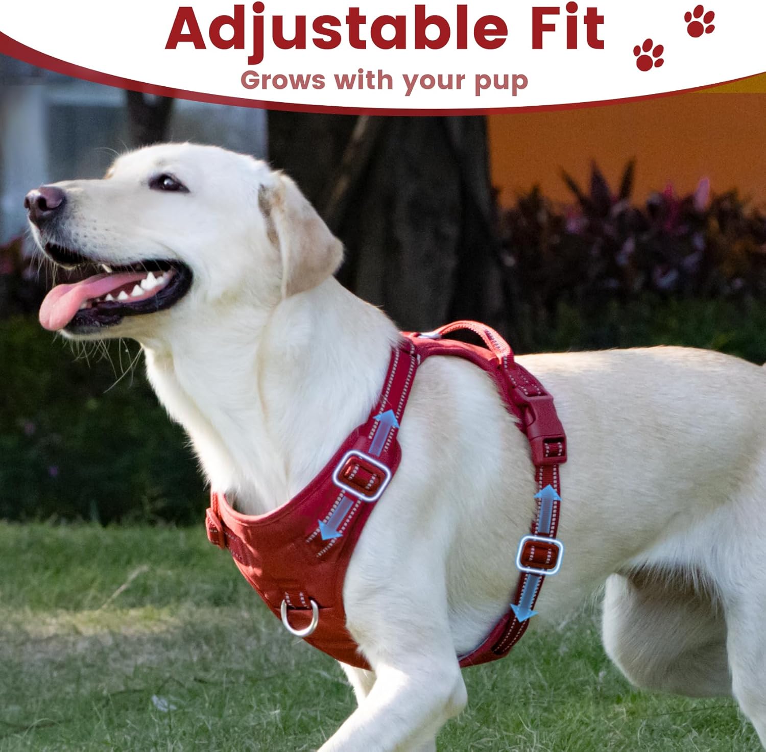 No Pull Dog Harness, Reflective Puppy Vest for Small Medium Large Sized Dog(Burgundy Red,L)