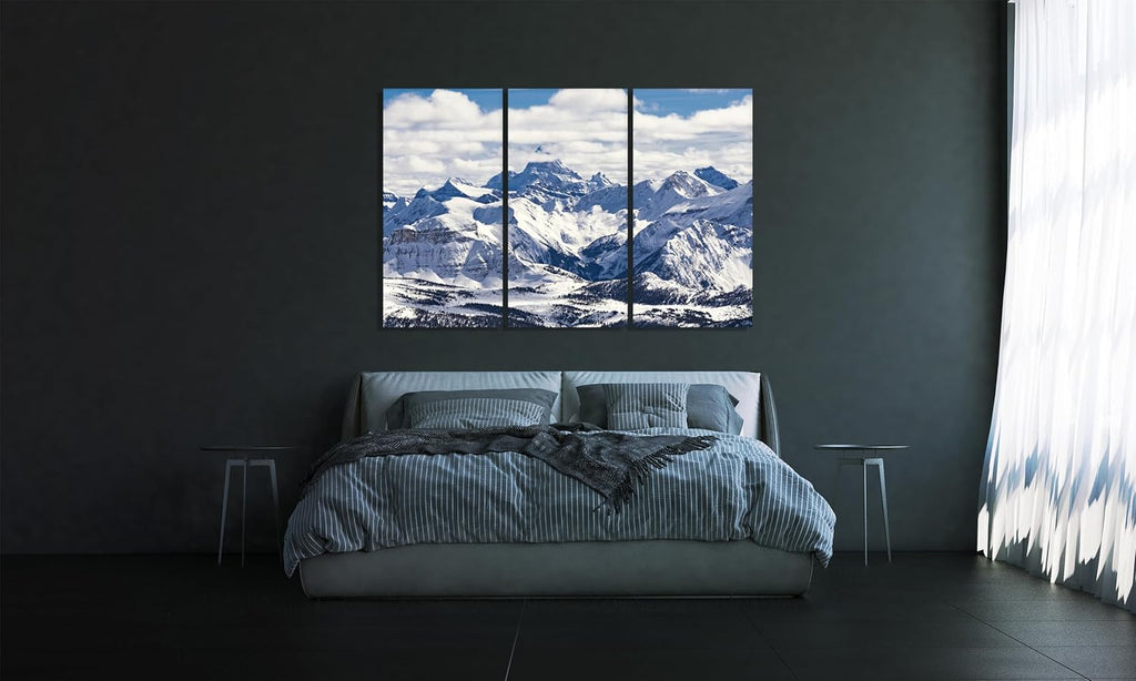 Nature Wall Art Prints - Ocean Forest Mountain Lake Canvas Landscapes - Small to Extra Large Living Room Bedroom Kitchen Bathroom Décor (Snowy Mountains Landscape, 31L" x 47W" - 3 Panels)