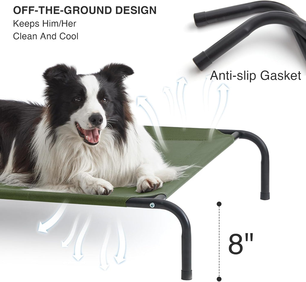 Love's cabin Elevated Cooling Dog Bed for Large Dogs, Portable Indoor & Outdoor Raised Pet Dog Cat Cot, Durable Summer Frame with Breathable Mesh, Olive Green, 48 inches