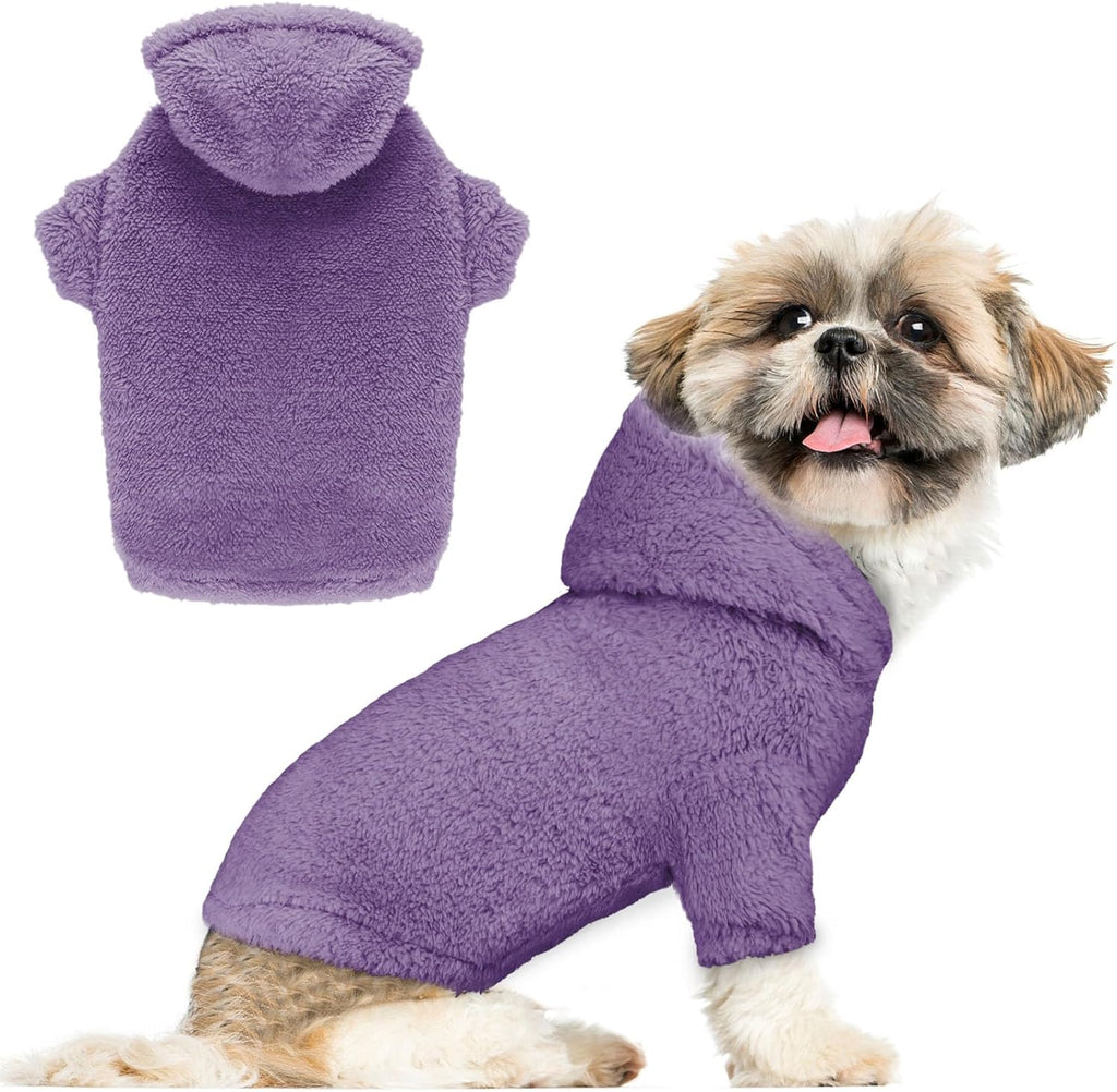 Fuzzy Dog Sweaters for Small Dogs Dog Hoodie Pet Clothes Warm Soft Cozy Coats Hooded Sweatshirt Fleece Small Pet Hoodies Sweater(Purple-S)