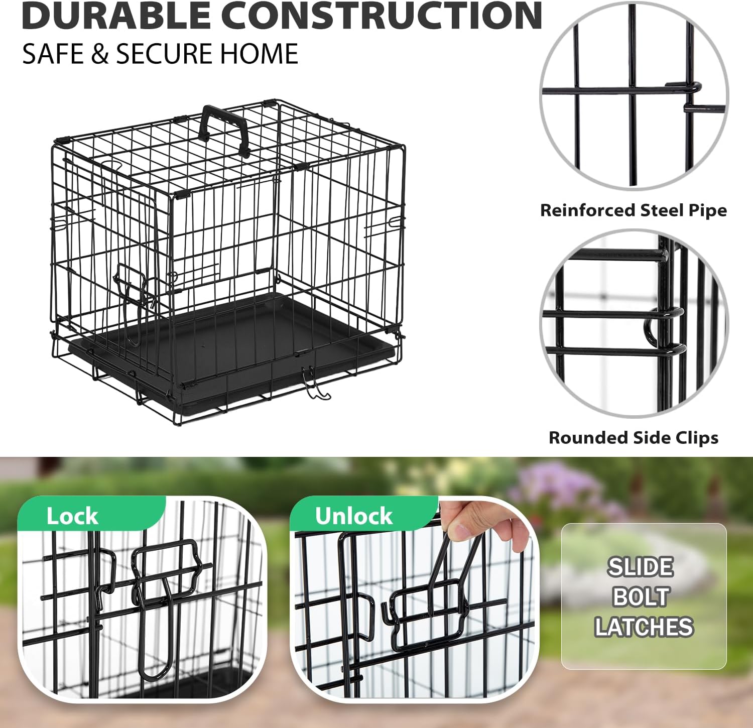 BestPet | Dog Crate | 18" | Black | Foldable Metal Kennel with Double Doors, Secure Slide-Bolt Latches, Leakproof Tray | Portable Dog Cage for Small Breeds | for Travel, Indoor & Outdoor Use