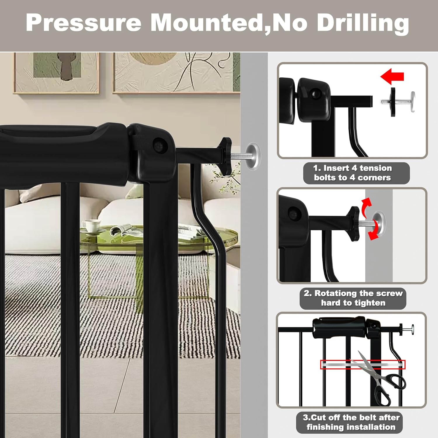 Fairy Baby Extra Wide Baby Gate 85.8-90.5 Inch Wide, Walk Through Pressure Mounted No Drill, Long and Large Tension Gate for Pet and Kids
