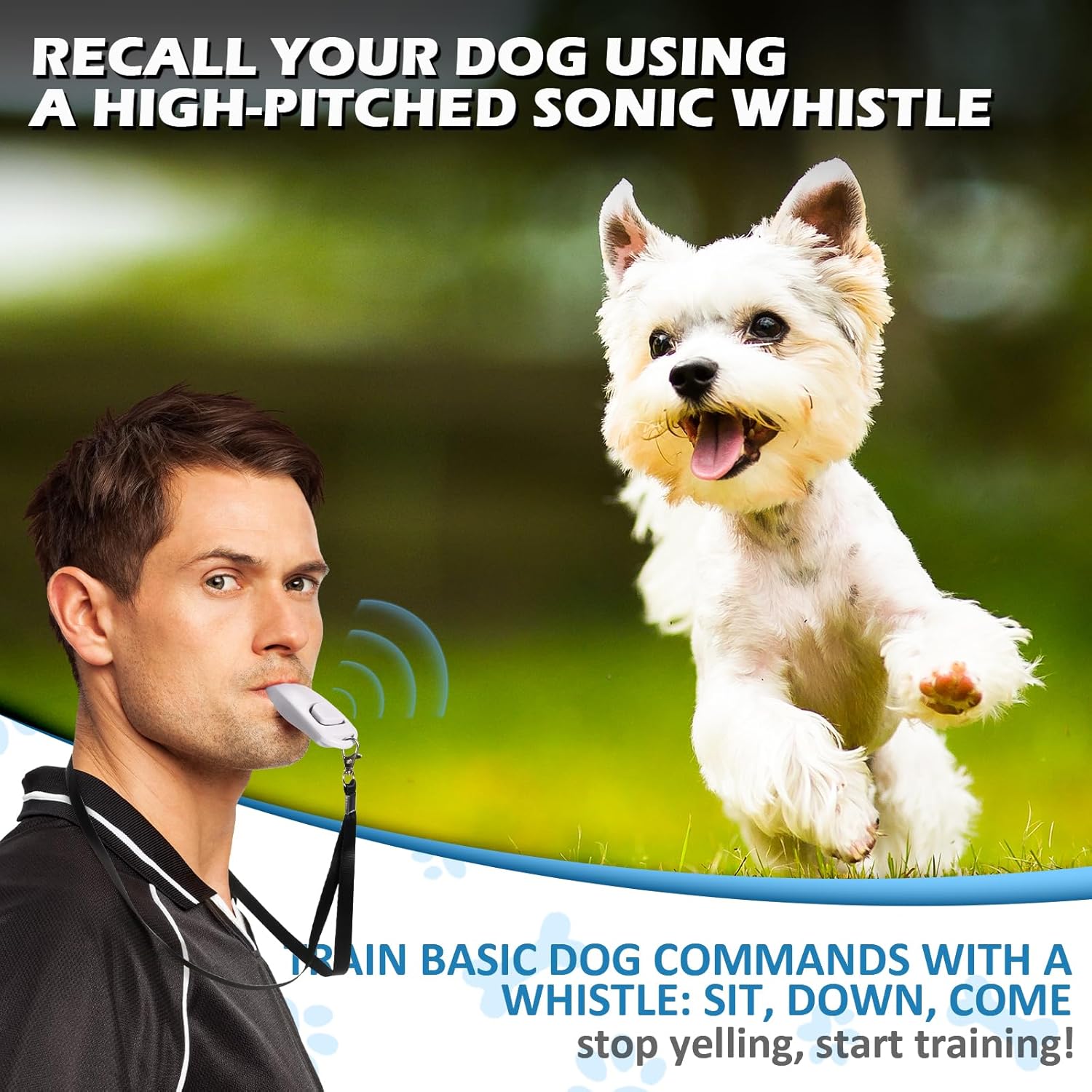 2-in-1 Dog Training Clicker Whistle for Training and Recall, Training Accessories for Puppy, Cats, Horses & Small Animals - 2 Pack with Lanyard, Reward Your Pets Efficiently(White + Light Blue)