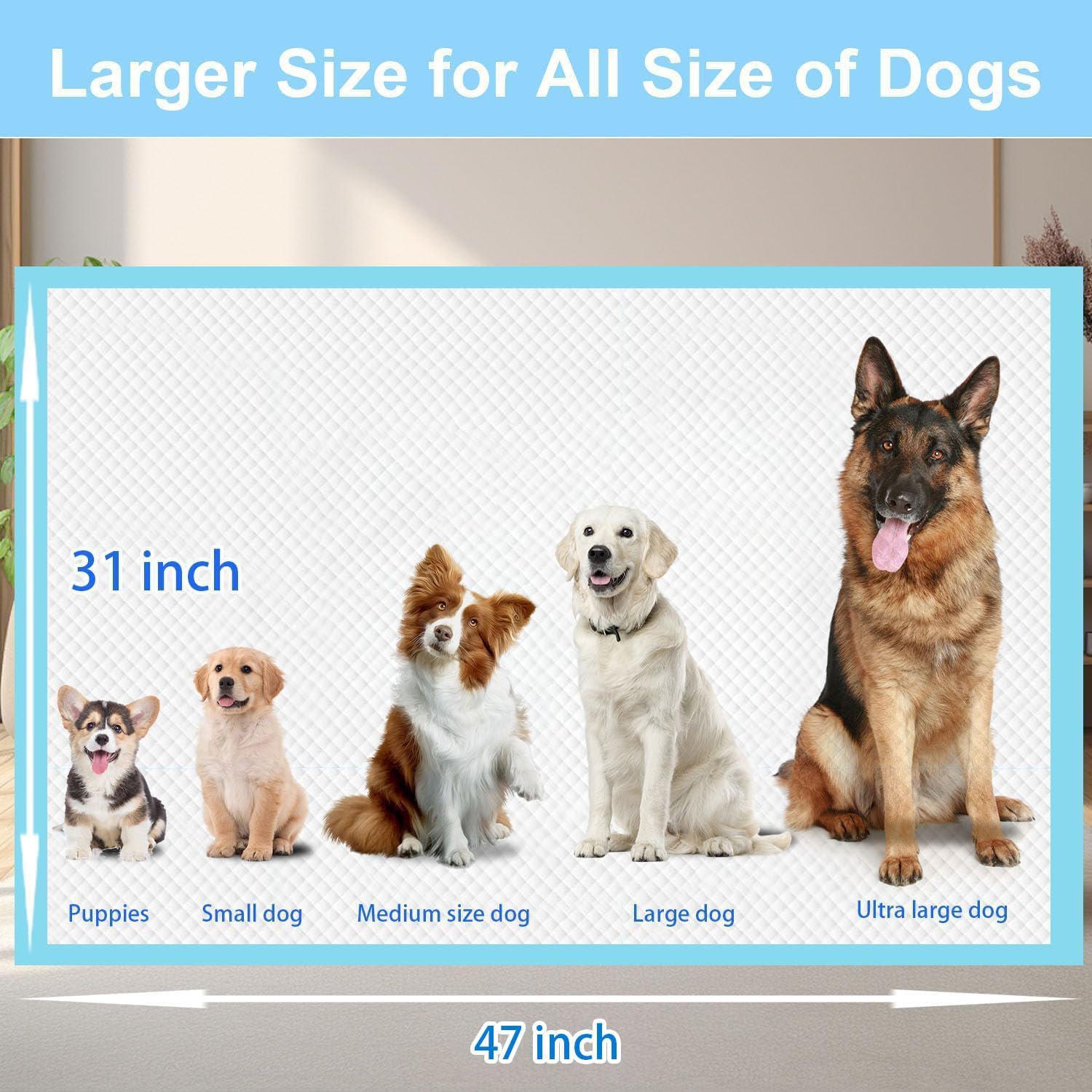 XXXL Puppy Pee Pads for Dogs 31"x47" 40 Count, Pee Pads Extra Large, Leak-Proof & Super Absorbent Dog Pee Pads, Thicken Disposable Potty Pads Puppy Training Pads for Cats Rabbits