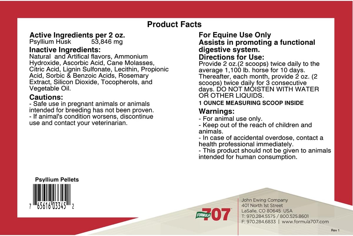Formula 707 Psyllium Pellets Equine Supplement (12lb Bucket - 48 Day Supply)