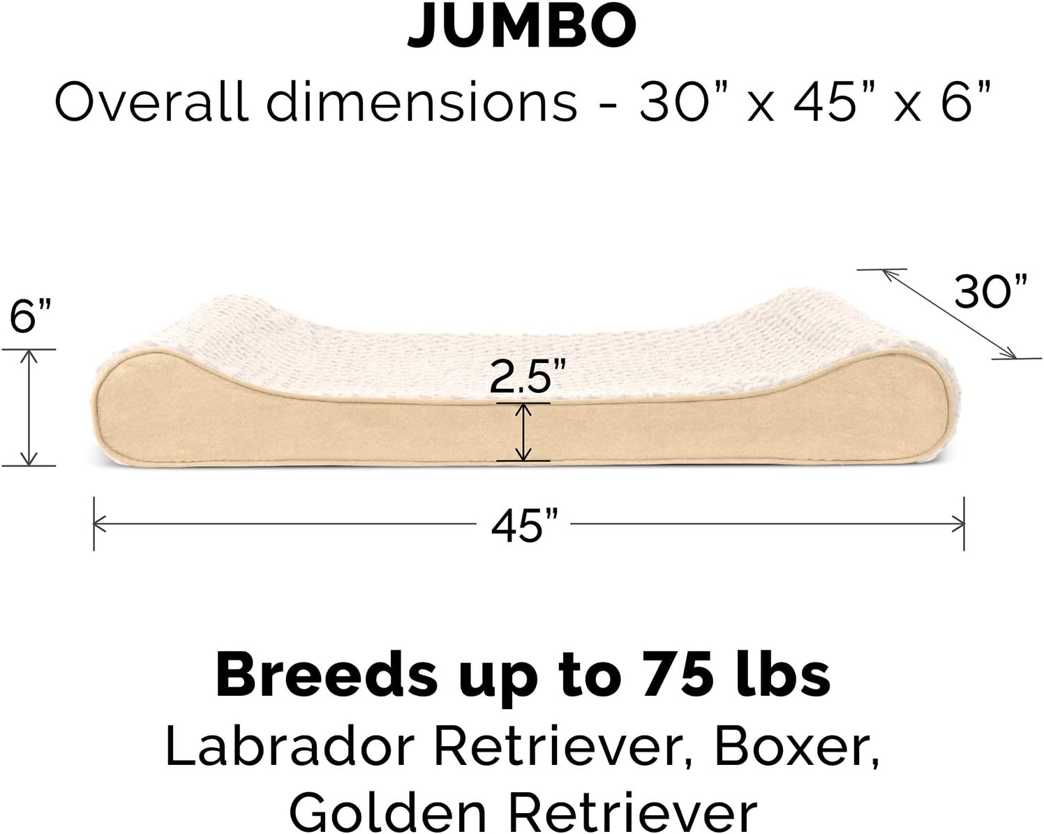 Furhaven Orthopedic Dog Bed for Large Dogs w/ Removable Washable Cover, For Dogs Up to 75 lbs - Ultra Plush Faux Fur & Suede Luxe Lounger Contour Mattress - Cream, Jumbo/XL