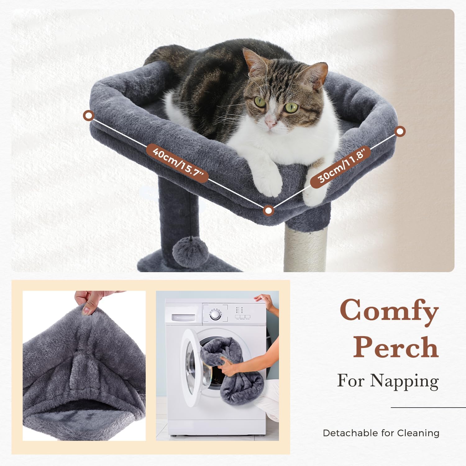 PAWZ Road Cat Tree, 60 Inches Cat Tower with Dual Condos, Spacious Perch, Cozy Basket and Sisal-Covered Scratching Posts for Indoor Cats- Dark Gray