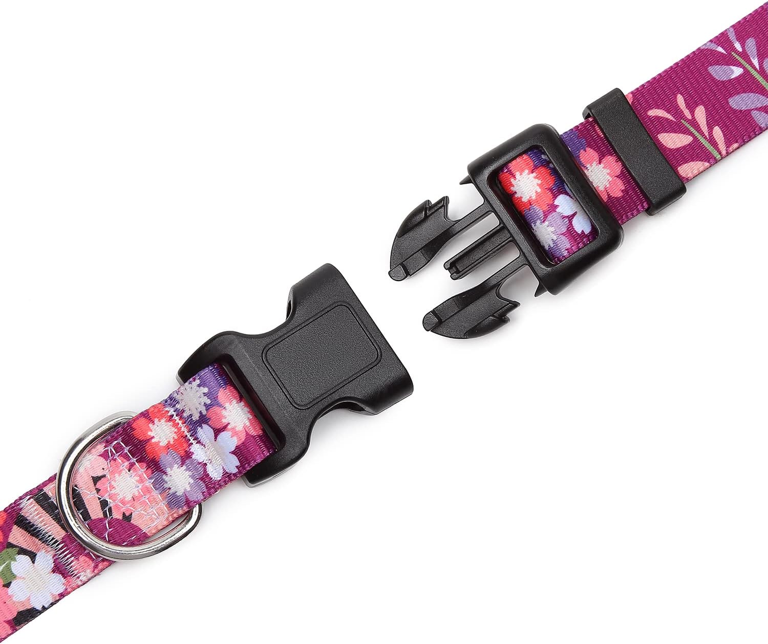 Mercano Adjustable Dog Collar - Special Design Patterns, Soft Nylon Comfortable Durable Pet Collar for Small Medium Large Dogs (S, Colorful Flower)