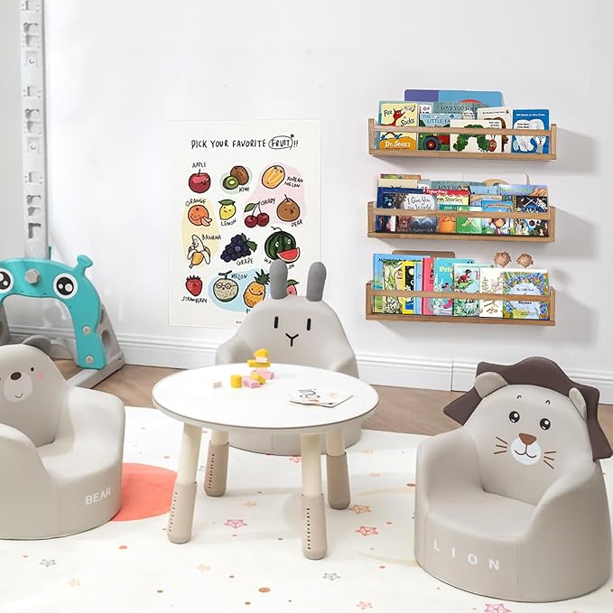 AZSKY Light Walnut Floating Shelves - Baby Nursery Decor Wall Book Shelves for Kids Room & Bathroom Decor - Set of 3, 24 Inch