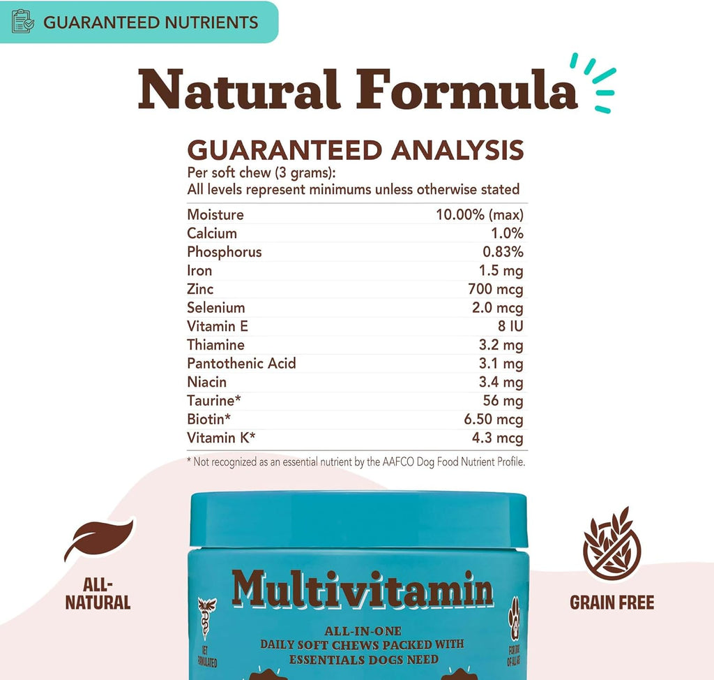 Natural Dog Company 25 in 1 Multivitamin Chews (180 Pcs) Dog Vitamins & Supplements, Peanut Butter & Bacon Flavor, Dogs, Supports Immune System, Antioxidant, Vitaminas para Perros, Multi Dog Families