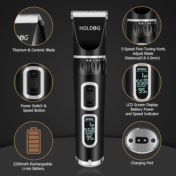 HOLDOG Dog Clippers Professional Heavy Duty Dog Grooming Clipper 3-Speed Low - Image 2
