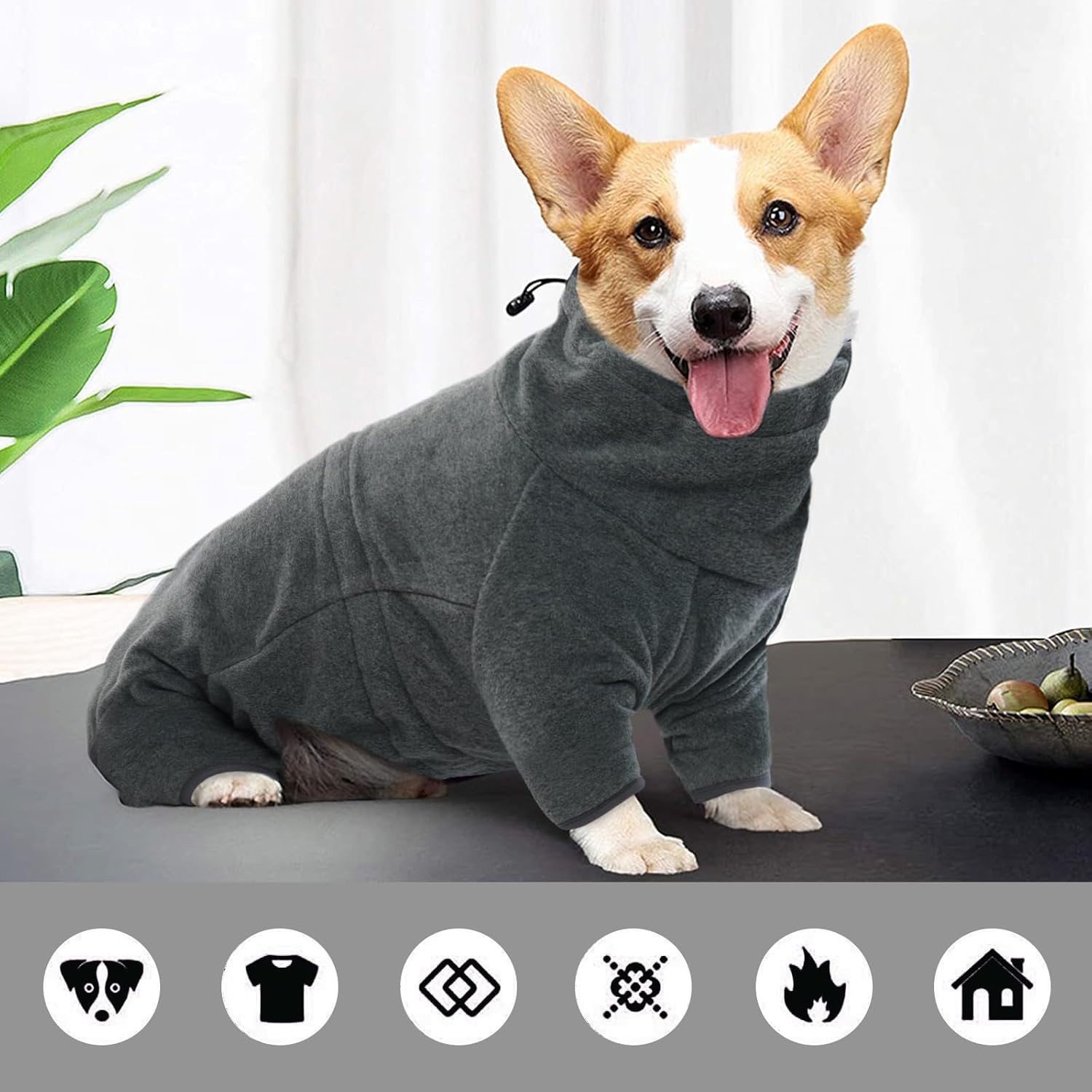ROZKITCH Doberman Sweater, Pet Windproof Warm Cold Weather Jacket Vest Cozy Jumpsuit Apparel Outfit Clothes for Small Dog Walking Hiking Sleep Grey2XS