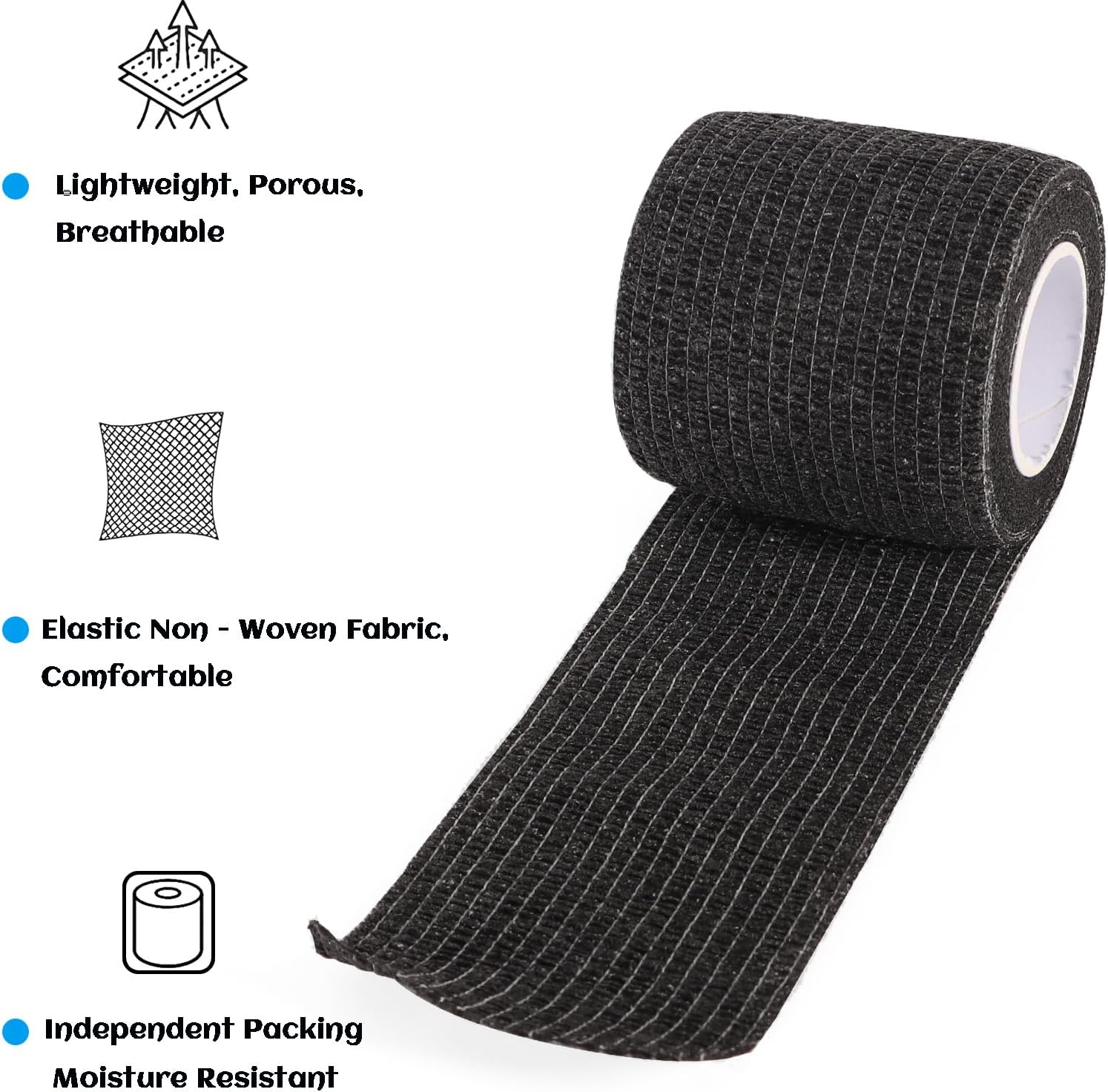 36 Rolls Elastic Self Adhesive Bandage Wrap 2 Inch, Breathable Non Woven Cohesive Bandage, Vet Wrap for Dogs, Ankle Sprains Swelling Medical First Aid Tape, Sports Athletic Tape Black