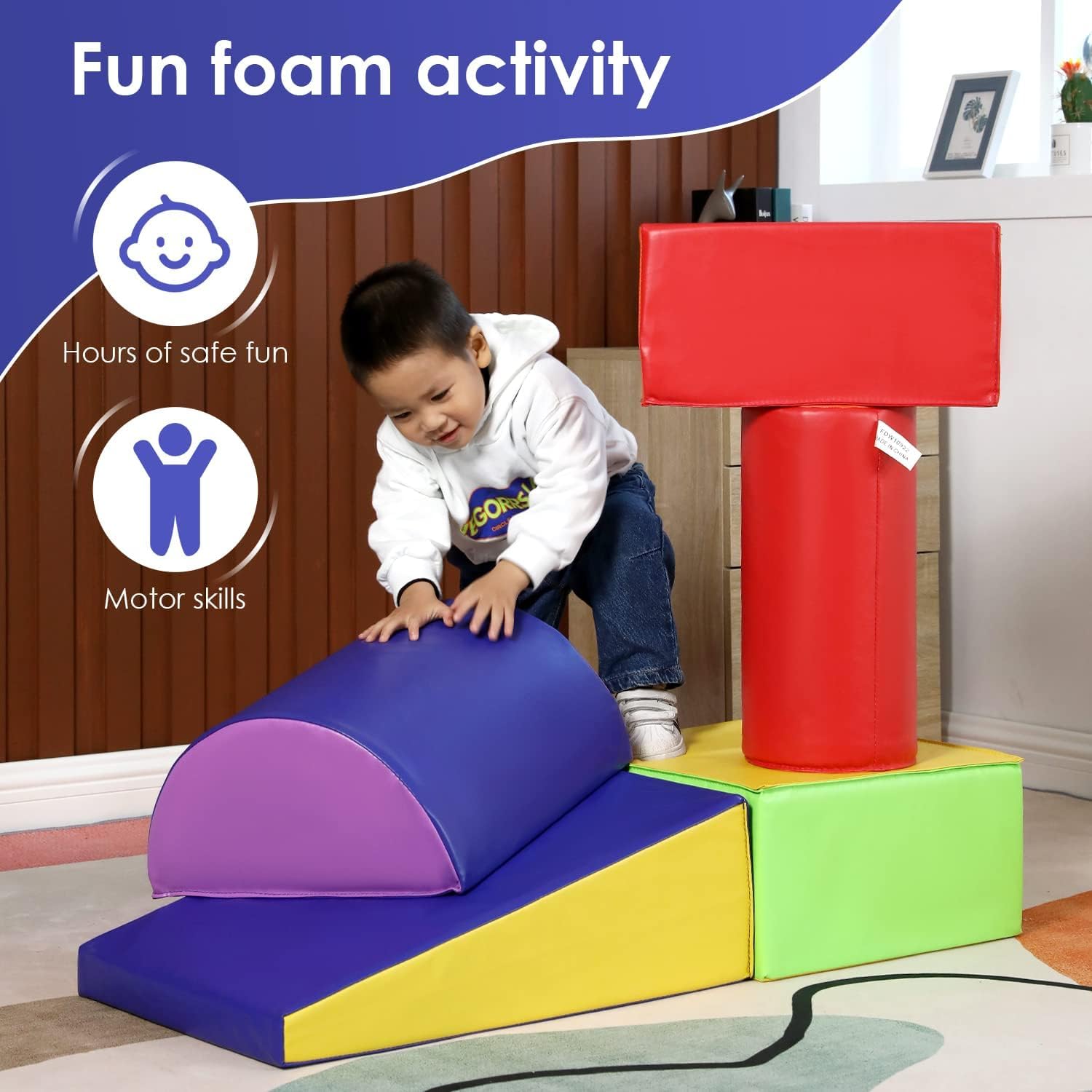 PayLessHere Climbing Toys for Toddlers 5 Piece Corner Foam Climbing Blocks Set with Soft Foam and Strong Structure for Babies 1-3 Crawling and Sliding Activity Play Indoor (CM, 5 Piece)
