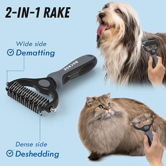 Docrok Pet Grooming Brush and Metal Comb Combo, Cat Brush Dog Brush - Image 2