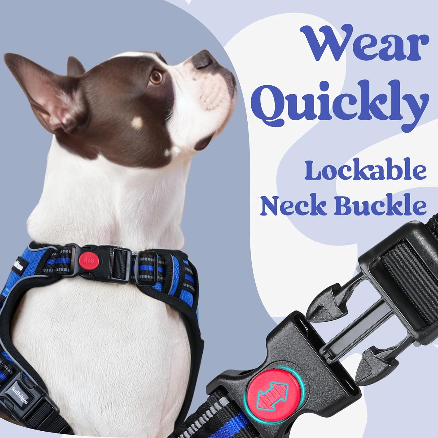 rabbitgoo Dog Harness for Large, No Pull Pet Harness with 3 Buckles, Adjustable Soft Padded Vest with Control Handle, Walking Reflective Pet Vest for Large Dogs, Blue, L